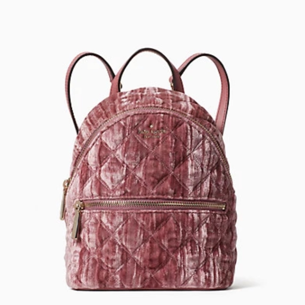 Kate Spade NWT Mini Convertible Velvet Backpack color : pomegranate pink - Picture 1 of 11